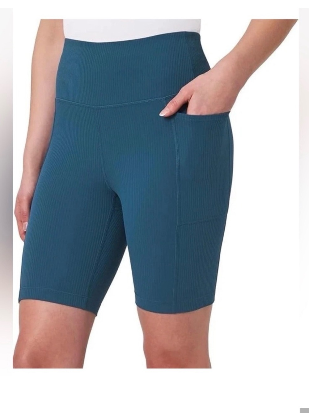 Mondetta Ribbed High-Rise Biker Shorts — Teal